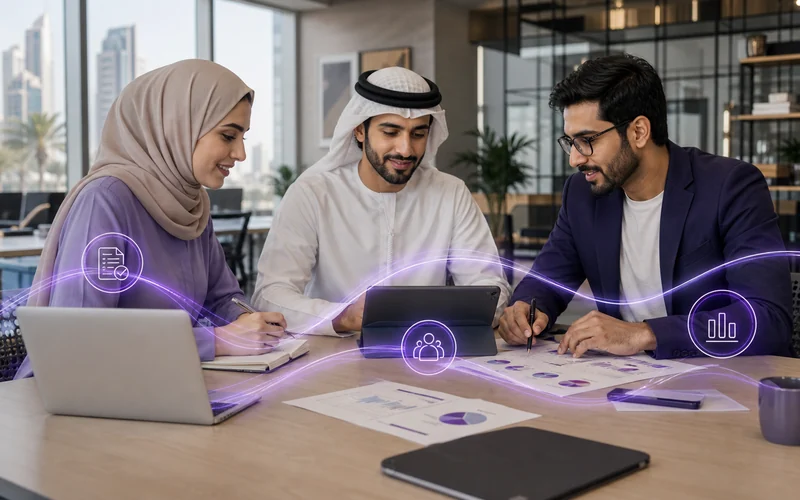 Premium notionwave editorial visual for anc free zone business setup planning in the UAE