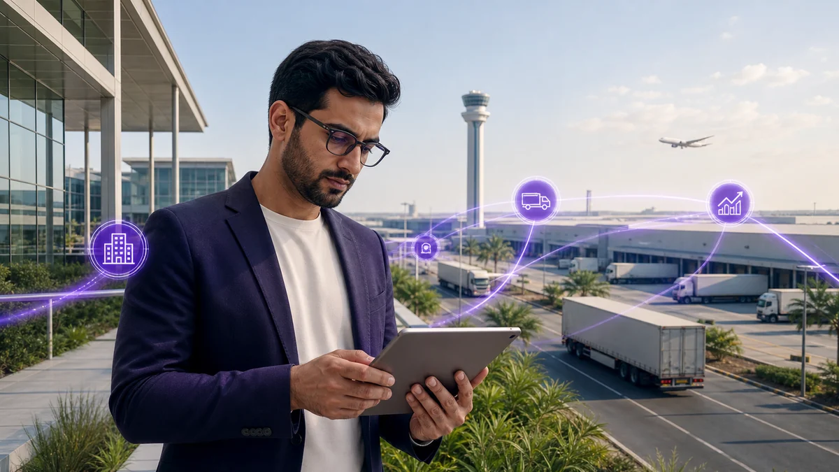 Premium notionwave editorial visual for dubai south business setup planning in the UAE