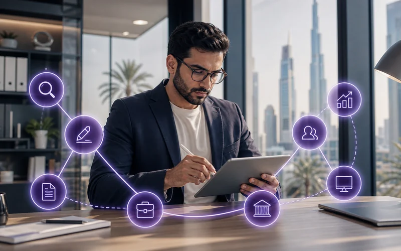 Premium notionwave editorial visual for how to start a business in the uae planning in the UAE